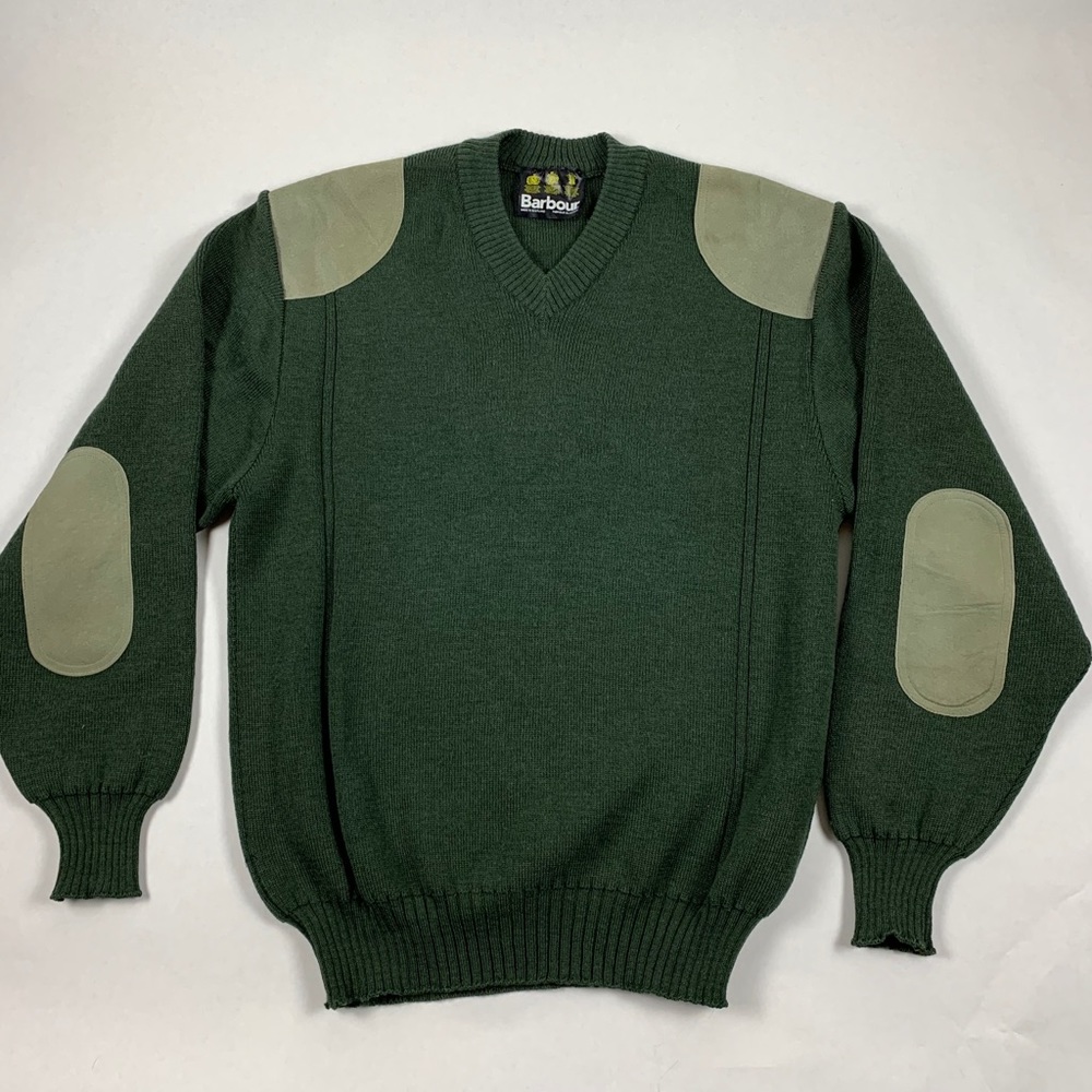 Barbour Sweater Pure Wool w Suede Trim Patches L